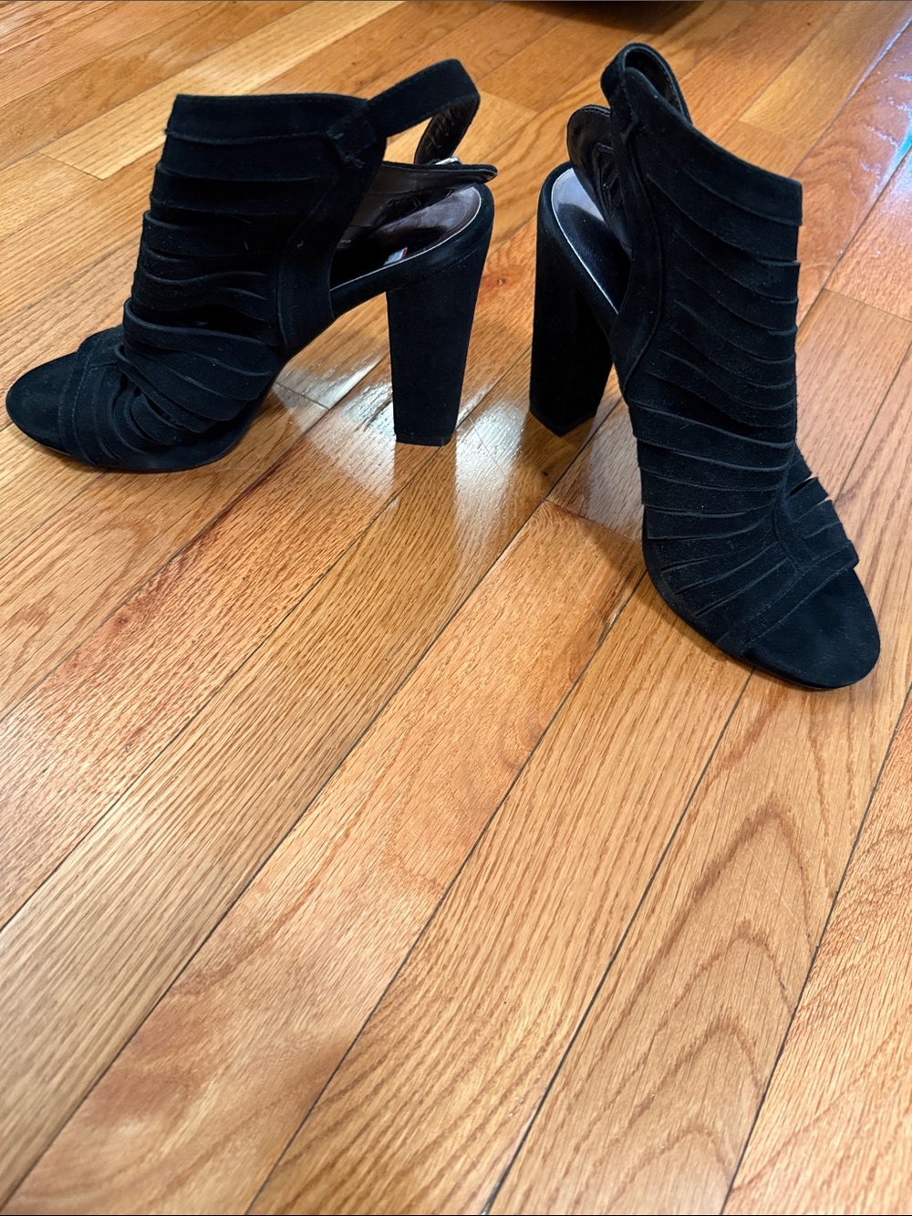 Carlos by Carlos Santana Black Suede Layered Open-Toe Block Heels